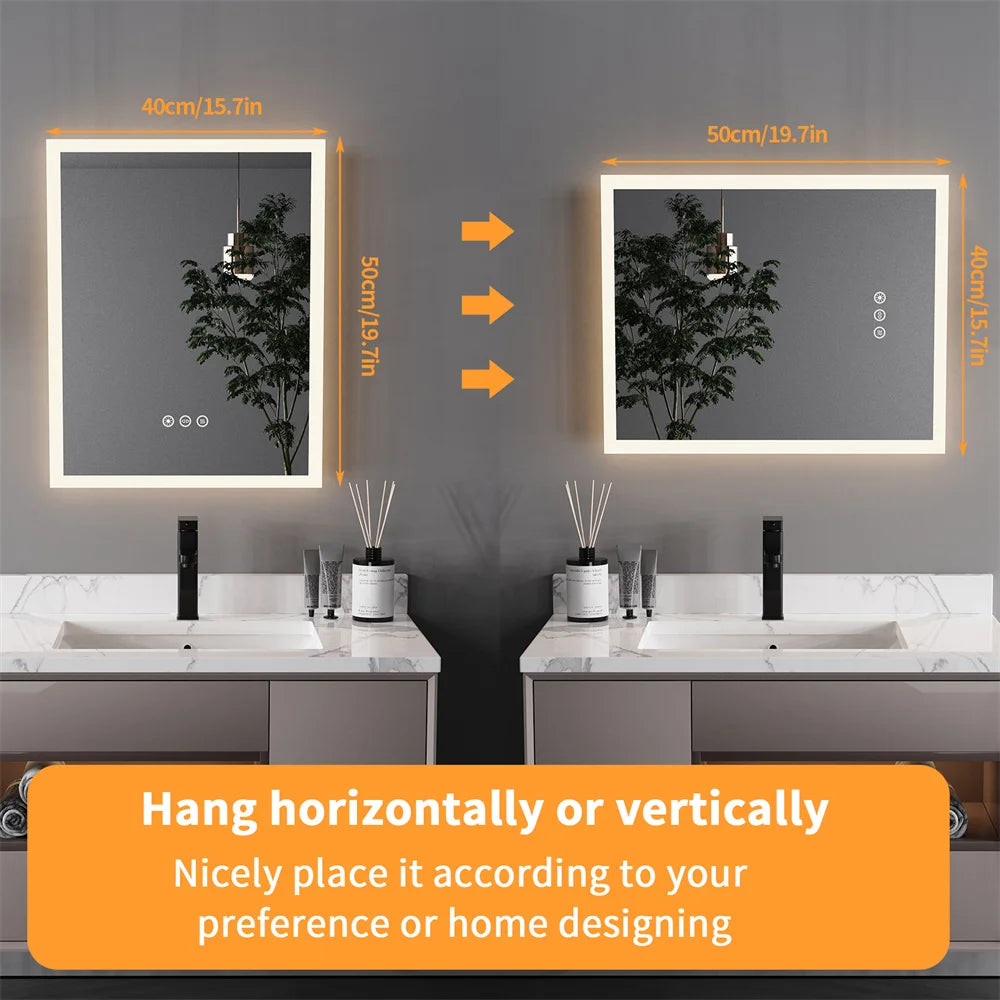 LUVODI LED Light Bathroom Mirror Wall Mounted Backlit Touch Mirror Dimmable Defog Vanity Makeup Mirror