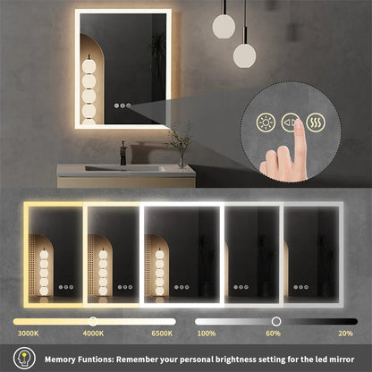 LUVODI LED Light Bathroom Mirror Wall Mounted Backlit Touch Mirror Dimmable Defog Vanity Makeup Mirror