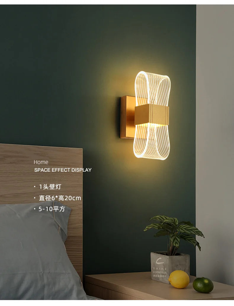 Acrylic Aluminum Wall Bedside Lamp Warm Light Lustre Modern Fashion Nordic Simple Home Living Dining Room Decor