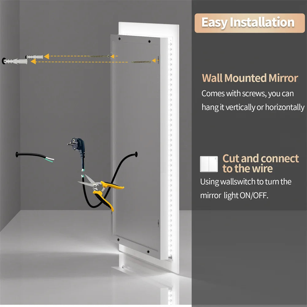 LUVODI LED Light Bathroom Mirror Wall Mounted Backlit Touch Mirror Dimmable Defog Vanity Makeup Mirror