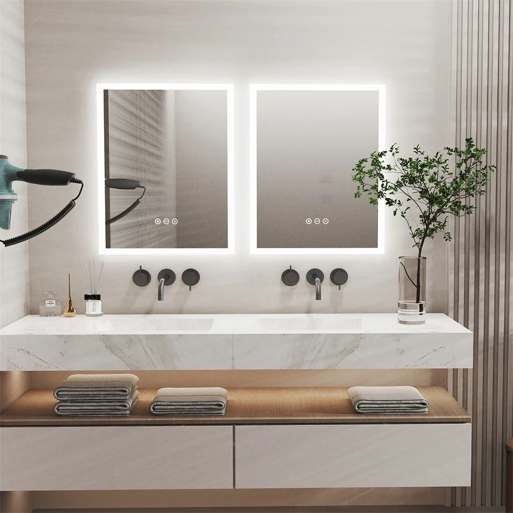 LUVODI LED Light Bathroom Mirror Wall Mounted Backlit Touch Mirror Dimmable Defog Vanity Makeup Mirror