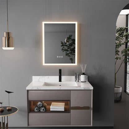 LUVODI LED Light Bathroom Mirror Wall Mounted Backlit Touch Mirror Dimmable Defog Vanity Makeup Mirror
