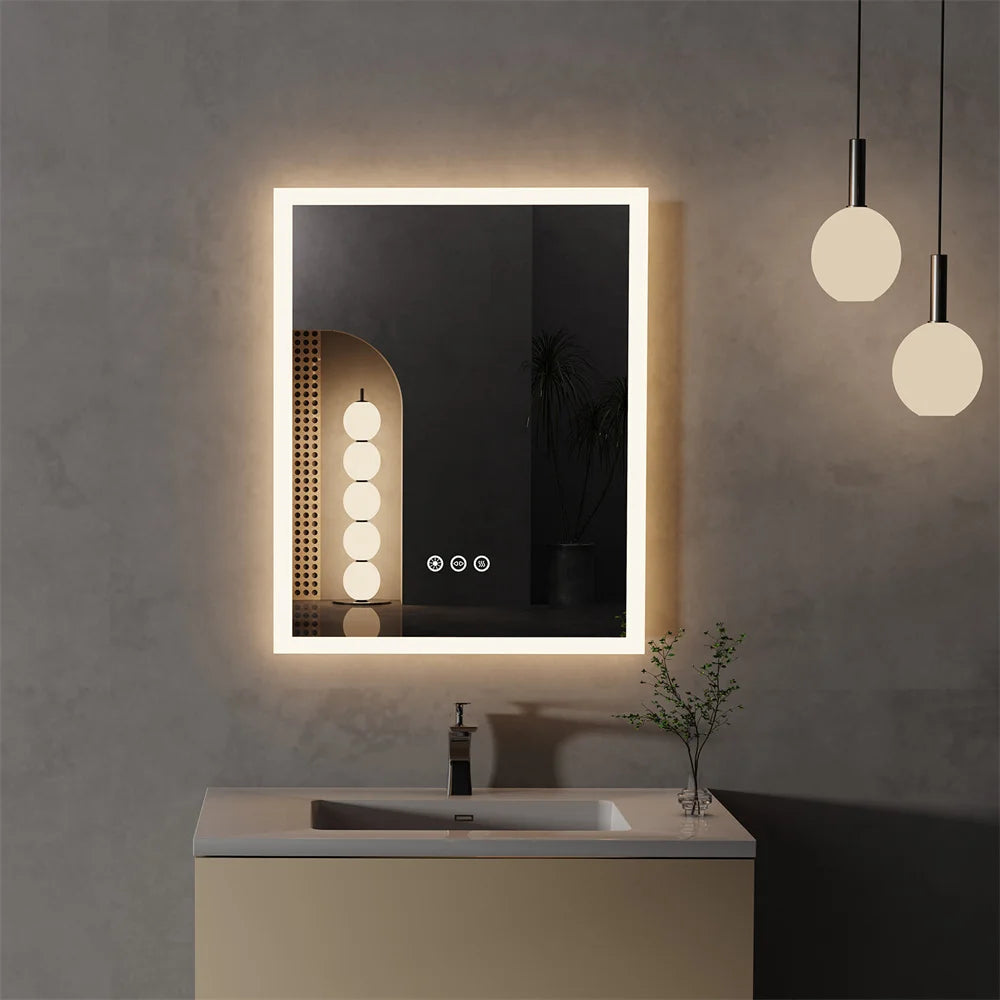 LUVODI LED Light Bathroom Mirror Wall Mounted Backlit Touch Mirror Dimmable Defog Vanity Makeup Mirror