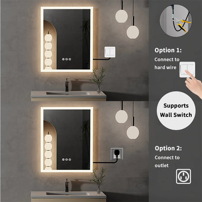 LUVODI LED Light Bathroom Mirror Wall Mounted Backlit Touch Mirror Dimmable Defog Vanity Makeup Mirror